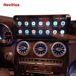 纳维华12.3英寸安卓汽车全球定位系统导航屏幕无线汽车收音机奔驰C级W205 GLC X253 2015 2018汽车立体声