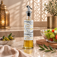 Bouteille Distributrice d'Huile en Verre 300ml avec Bec Verseur en Acier Inoxydable et Coque Décorative en Plastique – Idéale pour l'Huile d'Olive et le Vinaigre en Cuisine et à la Maison