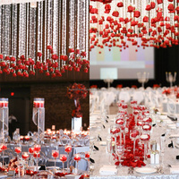 Perles de plafond romantique blanc rouge Rose ruban suspendu guirlande de fleurs pour la décoration de mariage