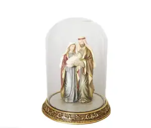 Jesus Nativity Scene Collection Resin Holy Family with Glass Dome, Christmas Decor Gift