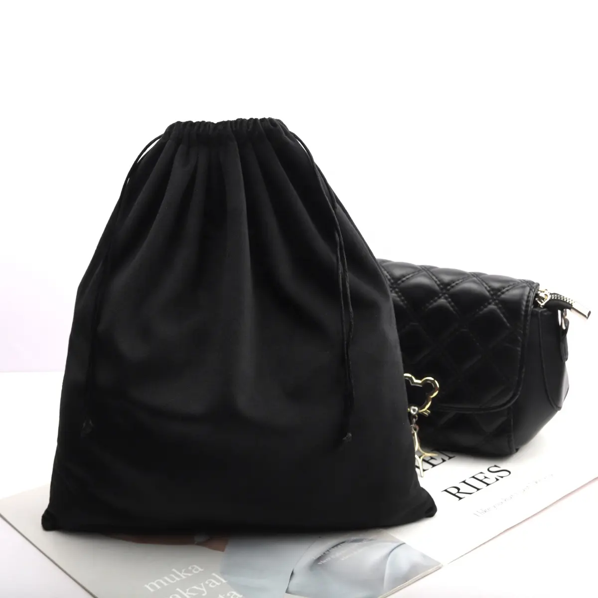 Promotion Large Black Velvet Drawstring Bag Pouch For Packing Jeans Jacket Luxury Soft Velvet Dust Shopping Bag