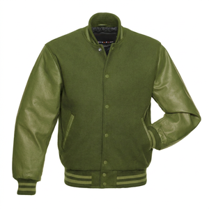 KVJ115 Royal Blue Men's Varsity Wool <b>Jacket</b> Mild Cow Hide <b>Leather</b> Sleeves Embroidery Orange Accents Chenille Collarless <b>Winter</b> - Product Image 3