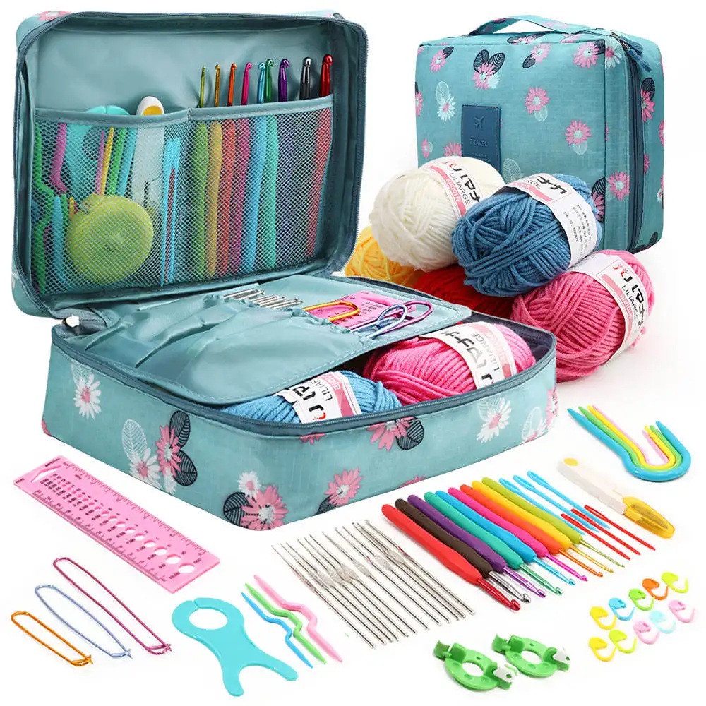 Kit complet de crochets pour adultes débutants kit de crochet avec sac d'accessoires en fil