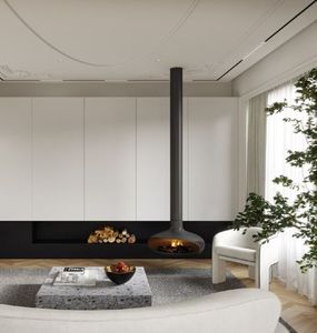 Cheminée flottante suspendue intérieure en <span class=keywords><strong>bois</strong></span> éco-responsable au bioéthanol à flamme réelle, décoration de meubles d'intérieur au design personnalisé - Product Image 6