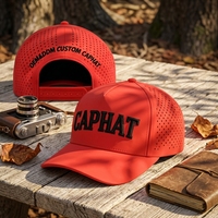 Casquette de sport OEM ajustable à 5 panneaux découpée au laser, imperméable, avec logo brodé 3D personnalisé, perforée, style baseball avec cordon