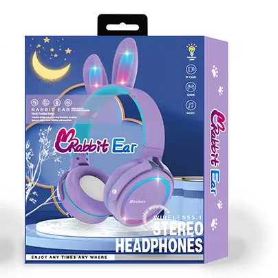 Fashion New Wireless Headphone with LED Wireless Memory Card Over Ear Headphones Cute Design Teenager Females Blue Tooth
