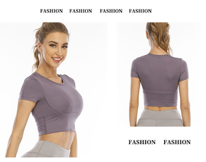 Venta al por mayor de las mujeres de manga corta Deportes Yoga Chaleco Slim Fit Cómodo Transpirable Casual Deportes Yoga Ropa - Product Image 4