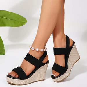 Chaussures compensées confortables à enfiler élastiques à semelles épaisses pour femmes, mode estivale - Product Image 2