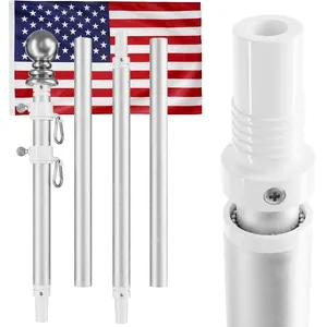 CYDISPLAY 1.5m 5ft Silver Handheld Outdoor Flagpole Collapsible Rotating Sectional Festival Flag Pole For Outdoor Garden Yard