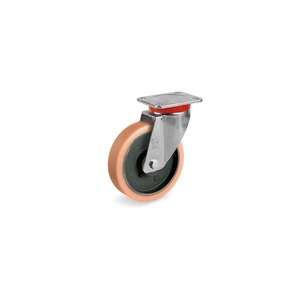 TELLURE ROTA - 637853 Vulkollan® polyurethane wheels, <b>cast</b> <b>iron</b> centre, swivel top <b>plate</b> bracket type EP - wheel width 38 mm, ø - Product Image 1