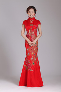 2016 elegante Ricamato Cheongsam Lungo Rosso Da Sposa/Abiti Da Sera - Product Image 2