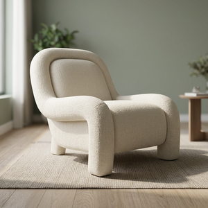 Modern Cream Fabric Accent <b>Chair</b> with Curved Armrests Solid <b>Back</b> Lounge <b>Chair</b> for Living Room Home Furniture - Product Image 1