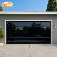 Porte de garage sectionnelle en aluminium sans cadre, panneau entièrement vitré, verre trempé 5 mm, miroir givré noir, sur mesure