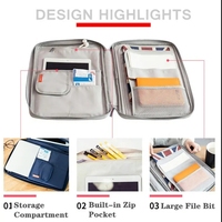 Porte-documents A4 étanche avec fermeture éclair couverture en PVC 60 Pages intérieures couverture rigide organisateur de bureau pour iPad stylo cahiers sacs de voyage