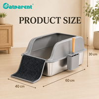 Litière pour chat en acier inoxydable de 20 L, conception ouverte, grand espace, rectangulaire, portable, facile à nettoyer, avec couvercle, fabriquée par une usine spécialisée dans les fournitures pour animaux de compagnie.