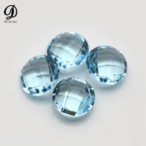 New Product Jewelry Wholesale Blue Stone Synthetic Glass Gemstone Round Shape Turtle Face Cut Aquamarine Glass