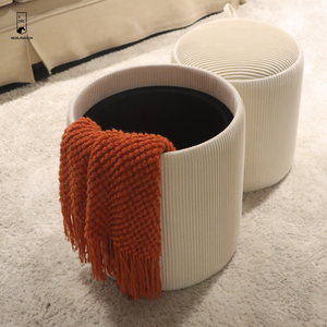 Tabouret de coiffeuse rond en velours blanc moderne avec panier de rangement <span class=keywords><strong>Pouf</strong></span> de rangement ottoman décoratif pour la maison - Product Image 6