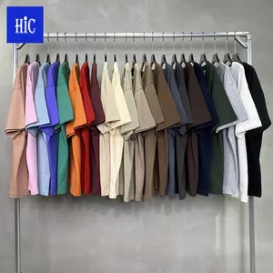 HIC erkek gevşek kısa kollu T-Shirt için bahar yaz 305gsm ağır pamuk o-boyun rahat tarzı özel Logo düz renk