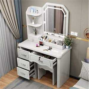 Muebles de Dormitorio Estilo Nórdico para Niña, Moderno Gabinete de Almacenamiento, <span class=keywords><strong>Tocador</strong></span> con Espejo y 4 Cajones Altos Blancos - Product Image 6