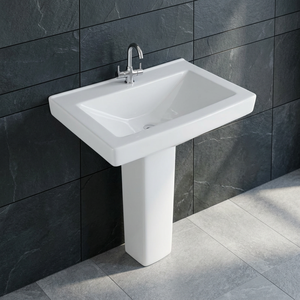 Lavabo de Pedestal de Cerámica Ecológico Resistente al Agua con Desagüe, Lavabo de Baño Fijado a la Pared - Product Image 3