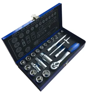 22PCS Alta Qualidade 3/8 "Dr. Soquete Set em Caixa De Metal Caixa de Conjunto De Ferramentas