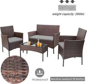Hot Sale 4PCS <b>Outdoor</b> Patio Furniture Set Breathable Fabric Cushions <b>Rattan</b> Wicker <b>Sofa</b> for Porch Garden and Yard Relaxation - Product Image 2