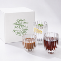 Vente en gros de tasses à café en verre à double paroi en borosilicate, verre à lait rayé fantaisie, isolées