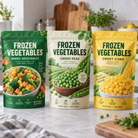 Sachet Doypack Personnalisé pour Légumes Surgelés, Qualité Alimentaire, Résistant au Congélateur, Refermable avec Fermeture Ziplock, pour Mélange de Pois, Maïs et Carottes