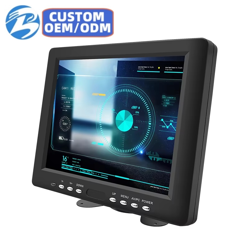 Mini 8 Inch TFT LCD Monitor BNC VGA for Input Desktop Industrial Use 1024x768 Resolution LED Backlit Black Plastic Case