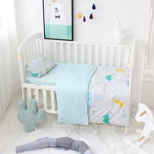 custom 100% cotton cartoon printed 3 pcs newborn babi boy crib fabric set for baby bedding