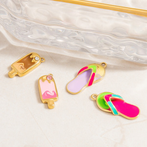 จี้ไอศกรีมและรองเท้าแตะสแตนเลสสำหรับทำสร้อยคอ อุปกรณ์ทำเครื่องประดับ DIY รูปทรงผสมผสาน ชุบเคลือบผิว - Product Image 2