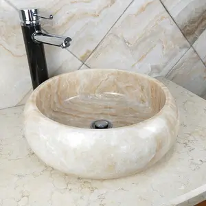 HZX yeni tasarım kapalı banyo lavabo doğal taş beyaz Vanity Top mermer oniks lavabo