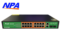 Switch PoE ANPA AP-30416GE AI de 16 Puertos Gigabit con 2 Uplinks, 2 SFP, VLAN, Protección contra Rayos de 6KV, Extensión de 250m, Apilable para Cámaras IP CCTV