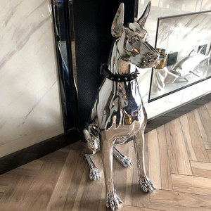 Decoración Moderna para el Hogar, Artesanía de Resina, Estatua de Perro de Tamaño Real, Linda Estatua de <span class=keywords><strong>Dobermann</strong></span> de Resina con Color Plateado Cromado - Product Image 3