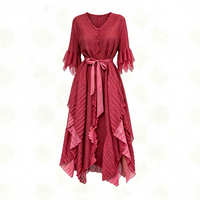 Robes de soirée formelles pour femmes, Robe décontractée mi-longue pour femmes, Robe plissée Miyake grande taille à ourlet asymétrique floral 3D