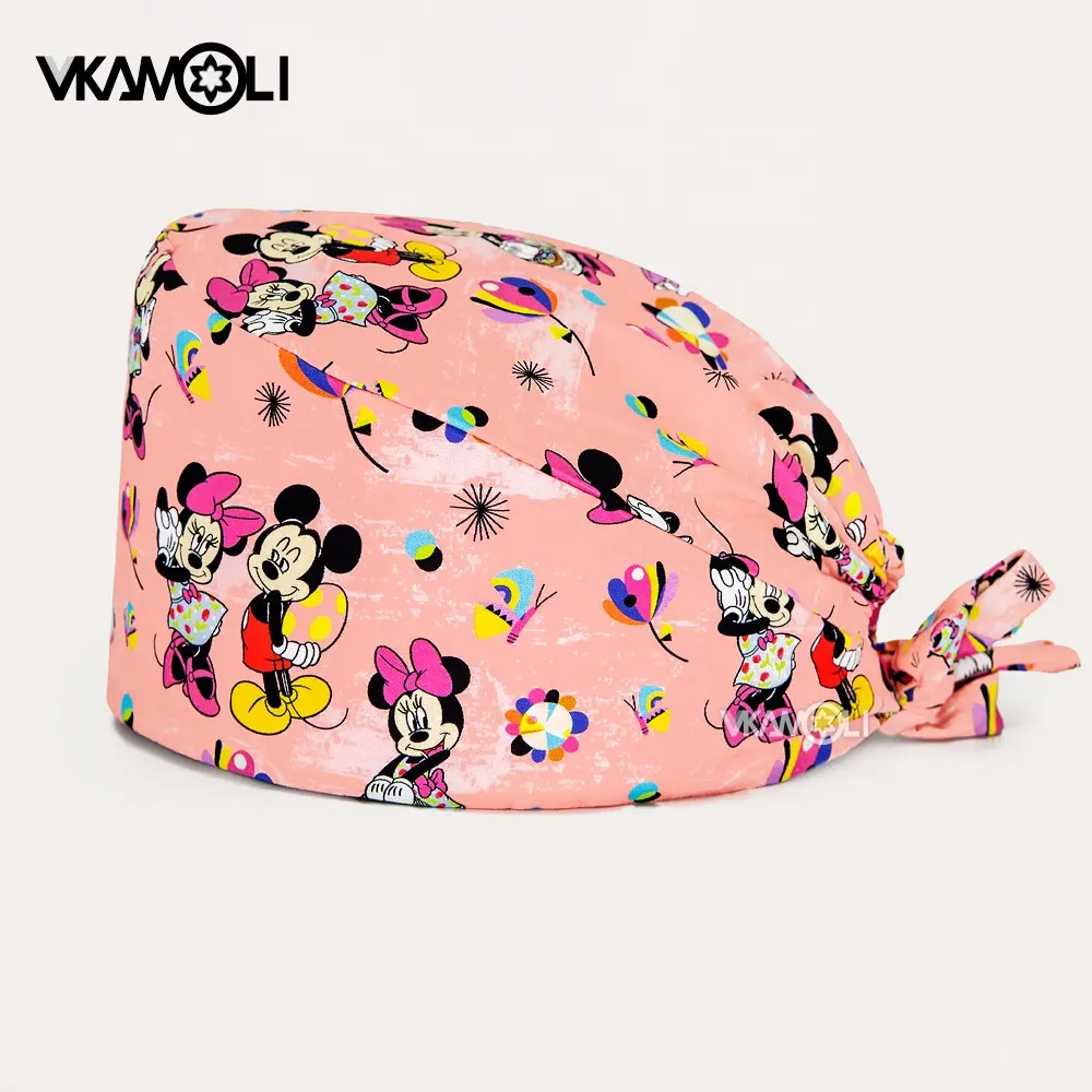 Gorros quirúrgicos con estampado de Anime para mujer, gorros elásticos de algodón puro para enfermería, dentista, laboratorio, salón de belleza, clínica, exfoliante, accesorios de enfermera