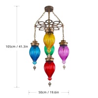 Lustre LED 5 lumières multicolore en fer et verre, style vintage turc marocain, suspension réglable pour plafond, idéal maison et café