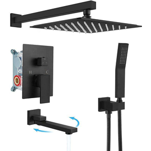 Sistema <span class=keywords><strong>de</strong></span> ducha oculto negro <span class=keywords><strong>de</strong></span> 8-12 pulgadas con caño giratorio para bañera, cabezal <span class=keywords><strong>de</strong></span> lluvia <span class=keywords><strong>de</strong></span> 3 funciones y set <span class=keywords><strong>de</strong></span> ducha <span class=keywords><strong>de</strong></span> mano con válvula <span class=keywords><strong>de</strong></span> latón para instalación empotrada - Product Image 1