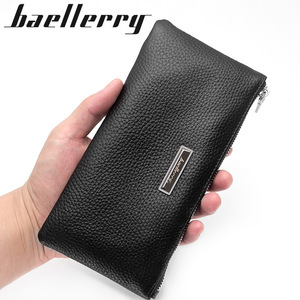 กระเป๋าสตางค์ใบยาวสำหรับผู้ชายแบรนด์ Baellerry หนังแท้ ซิปอเนกประสงค์ สีดำกาแฟ ลายเรียบ ใช้ได้ทุกวัน - Product Image 4