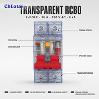 Disjoncteur différentiel RCBO 2 pôles entièrement transparent 16A 230V 6kA avec bouton de test pour utilisation en panneau commercial
