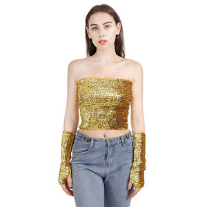Women's Mardi Gras Mini Skirt Sequin Tube <strong>Top</strong> <strong>Shimmer</strong> Sleeveless Crop <strong>Top</strong> Elastic Shiny Tank <strong>Tops</strong> - Product Image 2