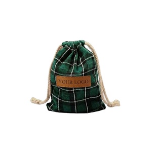 Bolsa de Algodón a Cuadros Personalizable con Cordón para Empaque de Jabón Artesanal, con Etiqueta de Cuero con Logotipo y Cuerda de Cáñamo Gruesa - Product Image 1