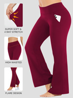Pantalones de Yoga Personalizados de Cintura Alta, Tallas 1XL-5XL, Largos, con Bolsillos, Micro Acampanados, de Seda Láctea, Elasticidad Media, para Tallas Grandes (hasta 100 kg), Ropa Casual
