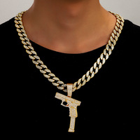 Collar con Colgante de Pistola Plateada de Estilo Atrevido con Cadena Cubana de Diamantes de Imitación para Entusiastas del Hip Hop y la Moda Urbana