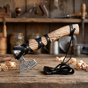 Hache Tomahawk artisanale BA Enterprises avec manche en bois et revêtement en cuir, lame en acier forgé, style viking, pour fendre du bois de chauffage, bricolage - Product Image 3