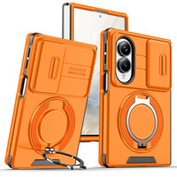 Étui magnétique pliable de luxe avec protection à 360° °   Support rotatif en métal avec anneau et fenêtre coulissante antichoc pour Samsung Galaxy Z Fold 7 8 Wide