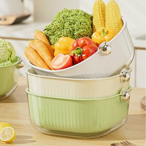 Double Layer <b>Kitchen</b> Drain Basket <b>Plastic</b> Vegetable Washing Basin Fruit Strainer Multi Functional Rinsing Bowl Set - Product Image 1