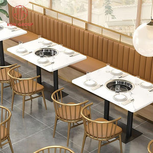 Conjunto de Muebles Comerciales Minimalistas Modernos con Asientos de Banqueta de Madera Personalizados <span class=keywords><strong>y</strong></span> Mesa de Mármol para <span class=keywords><strong>Restaurante</strong></span>, Hotel, Cafetería - Product Image 4