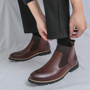 2026 New Style Men's Comfortable Mid & High <b>Top</b> Casual Leather Shoes Breathable British Retro Formal Fashion Shoes - Product Image 2