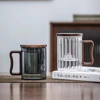 Tasse à thé en verre borosilicate personnalisée avec infuseur, motif floral fait main, ensemble de voyage avec poignée en bois